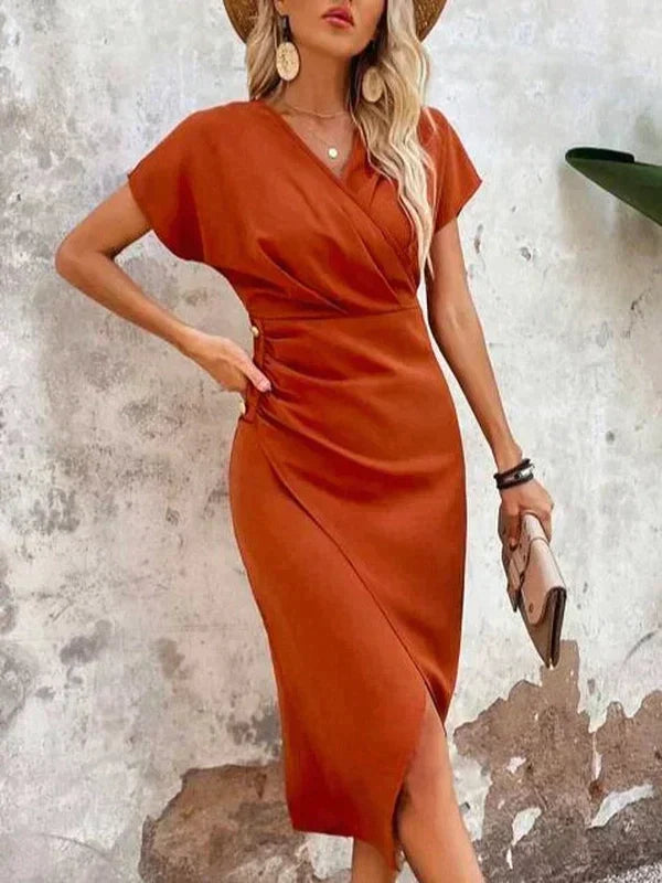 Women's Wedding Guest Midi Dress with Flattering Drape - photo 4