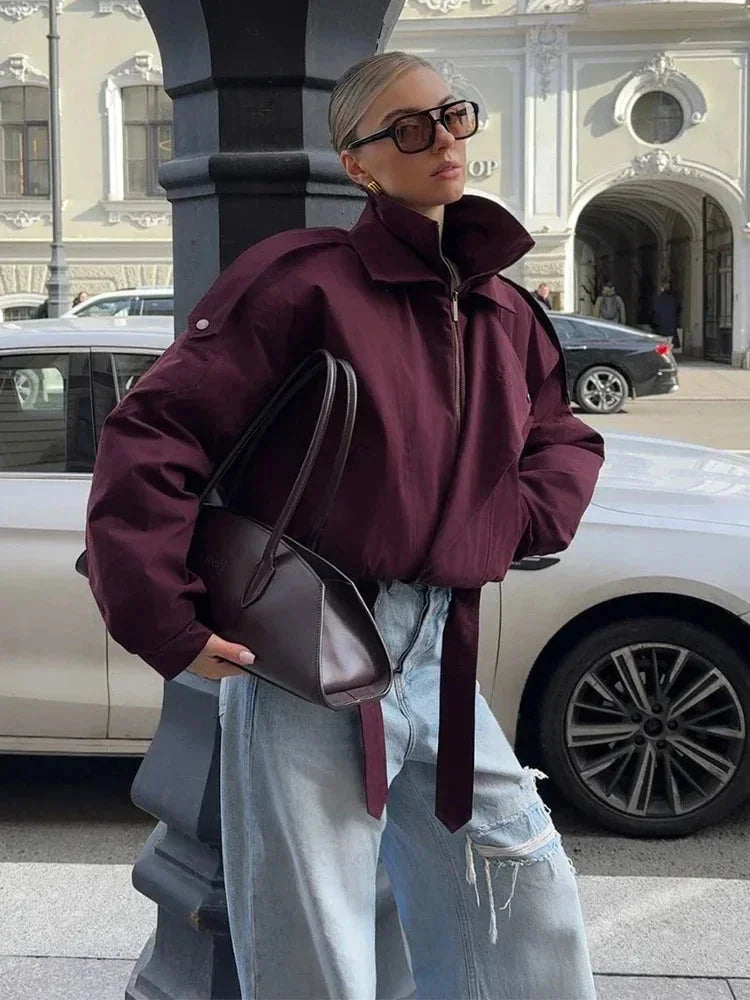 Barbara - Women's Bomber Jacket with Side Pockets and Collar - photo 2
