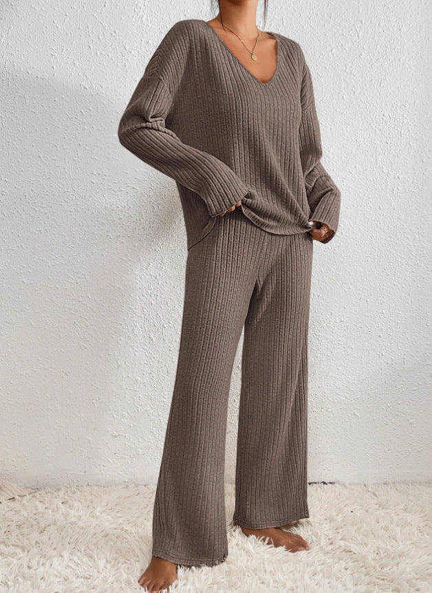 Stella - Women's V-Neck Ribbed Knit Lounge Set - photo 11