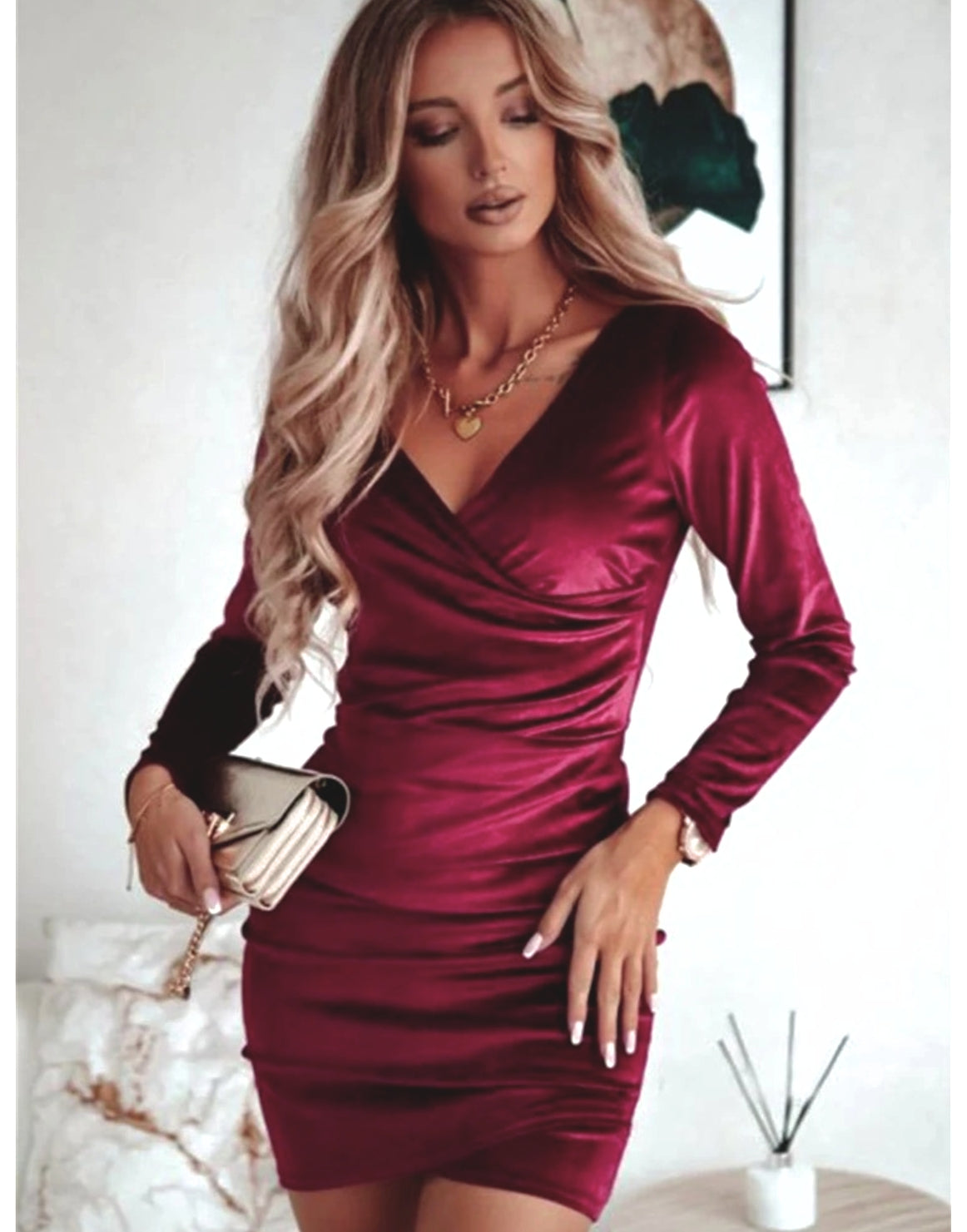 Beata - Women's Wrap Mini Dress with Long Sleeves - photo 2