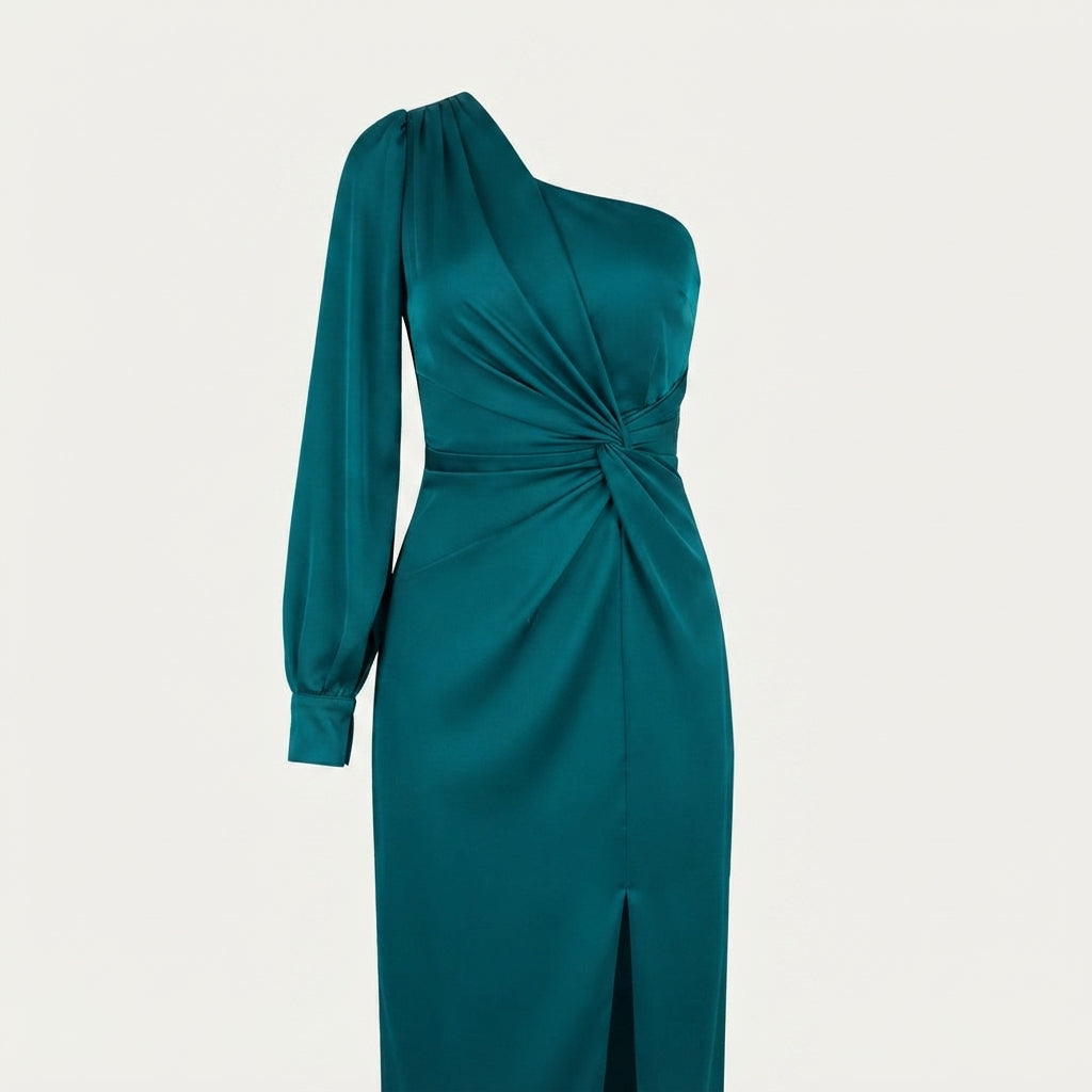 Benedicta - Women's Satin Jumper with One-Shoulder Neckline - photo 7