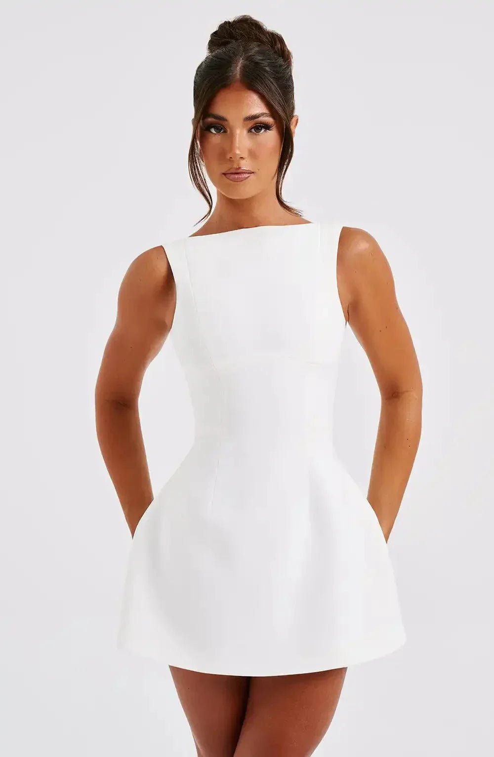 Bernice - Women's Boat Neck Fit and Flare Mini Dress - photo 3