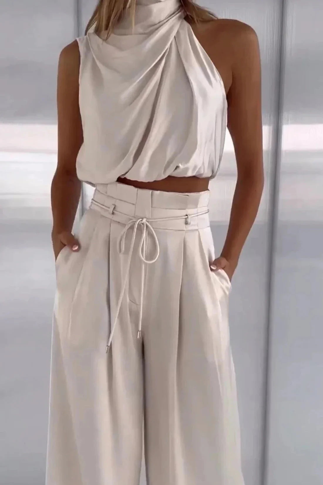 Danalyn - Women's Sleeveless Halter Top & Wide Leg Pants Summer Co-Ord Set - photo 4
