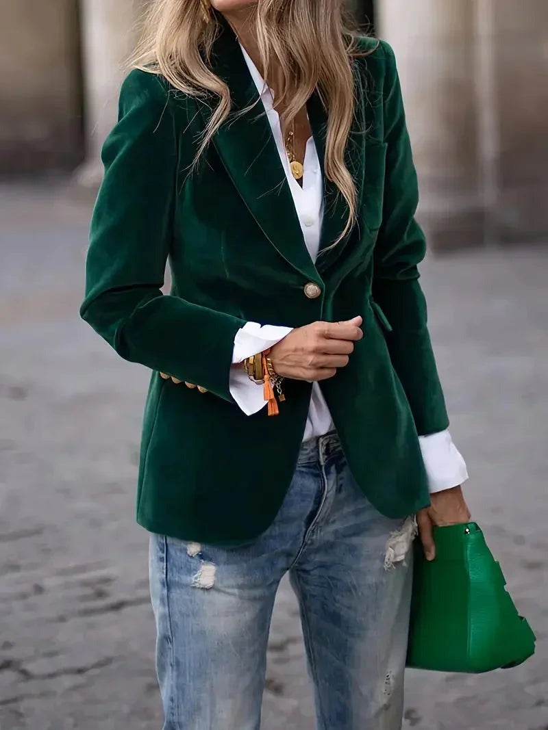 Holly - Women's fitted velvet blazer with modern decorative buttons - photo 3