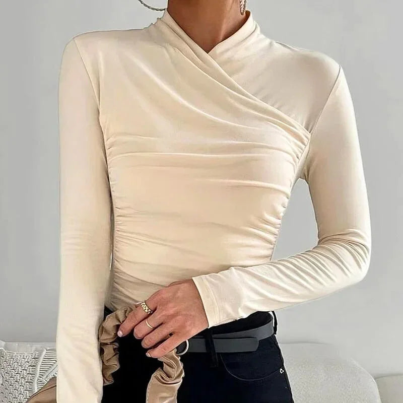 Rosalie - Top da donna aderente asimmetrico a maniche lunghe