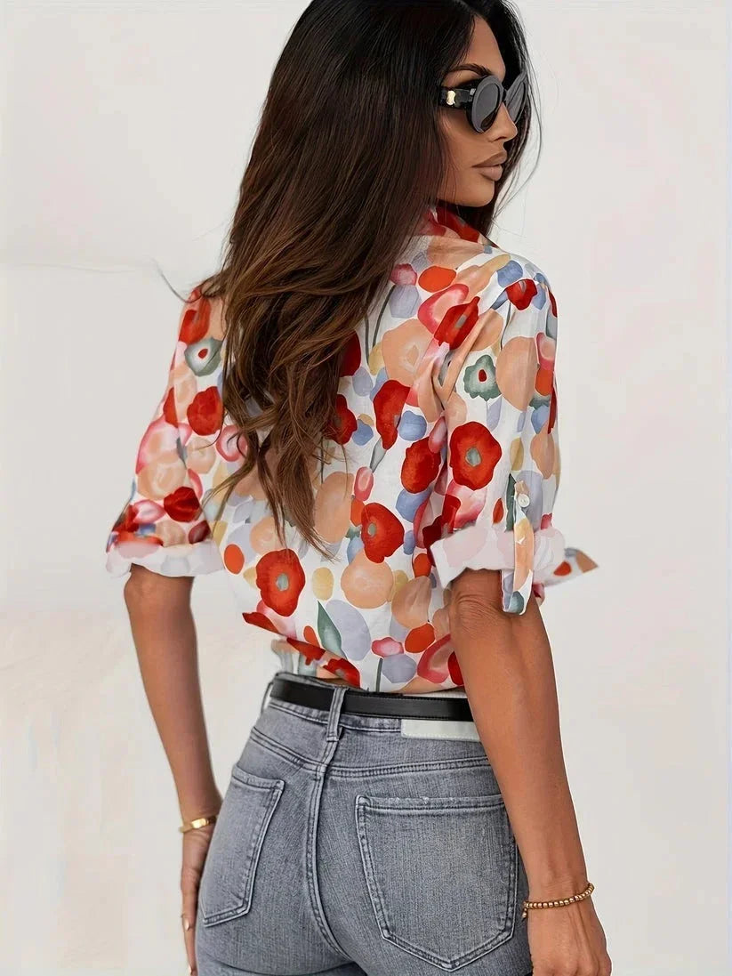 Eliza - Women's colorful floral print long-sleeved blouse - photo 3