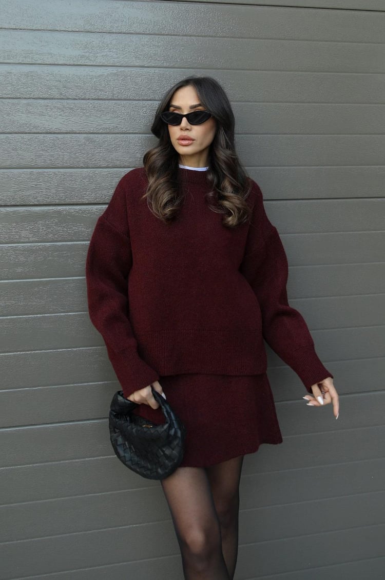 Women's Knit Two Piece Set with Oversized Sweater and Skirt
