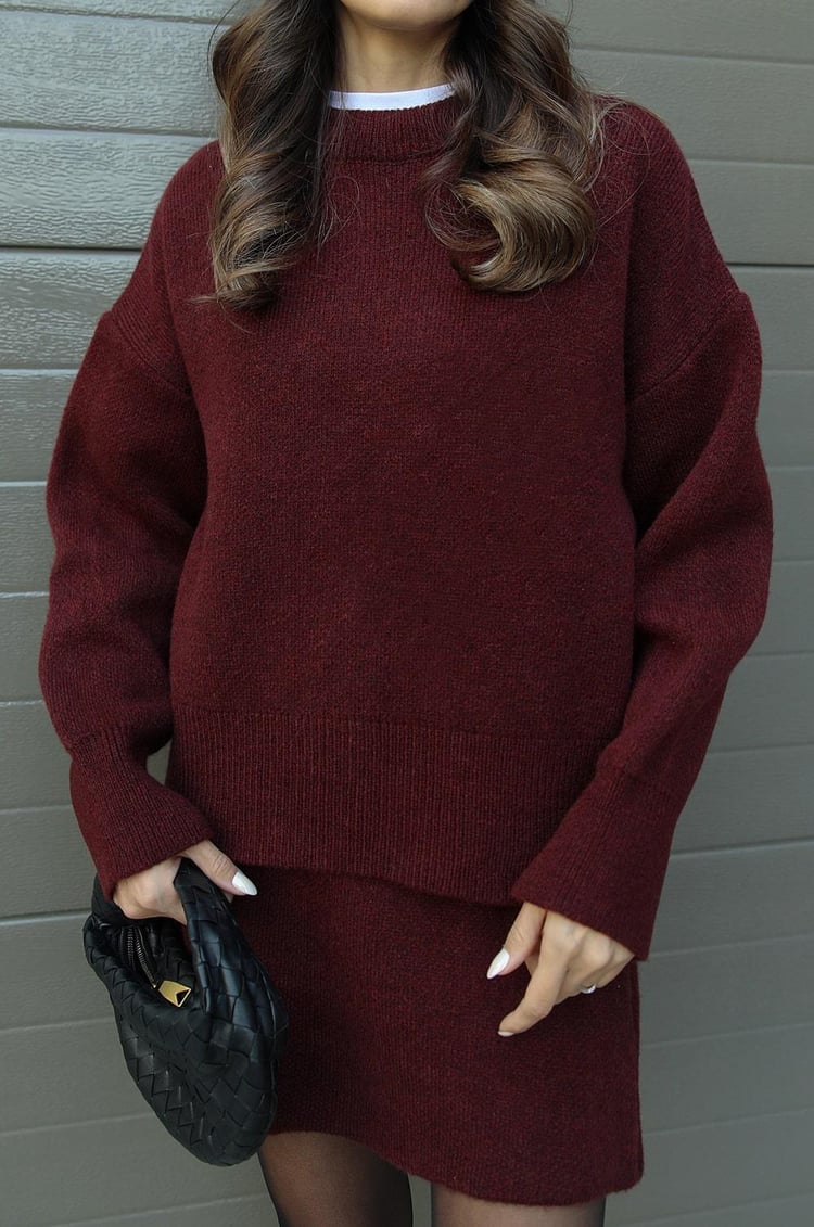 Women's Knit Two Piece Set with Oversized Sweater and Skirt