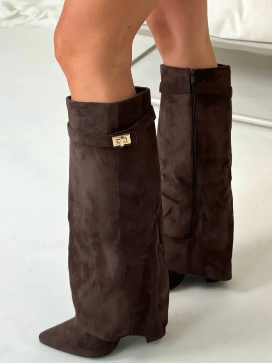 Women's suede boots with metallic details - photo 14