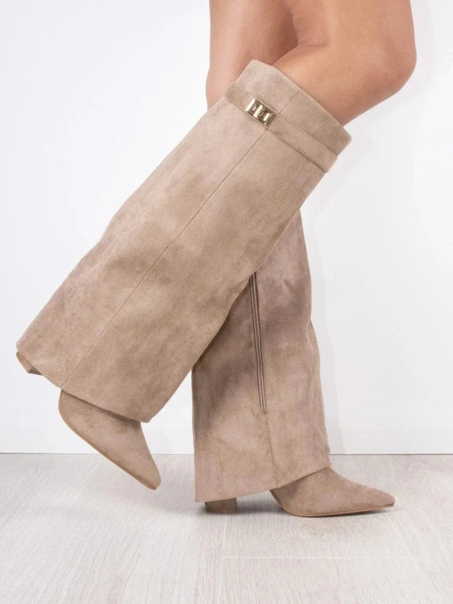 Women's suede boots with metallic details - photo 2