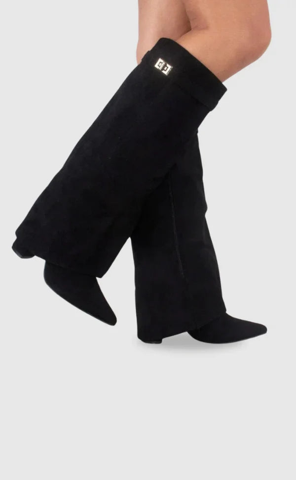 Women's suede boots with metallic details - photo 1