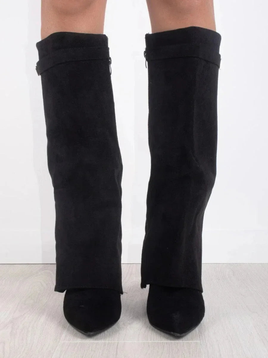 Women's suede boots with metallic details - photo 8