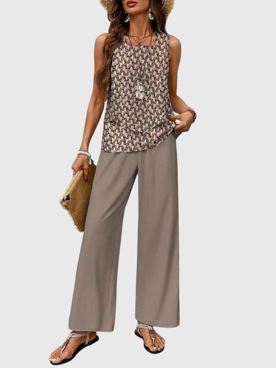 Bernadette - Women's Printed Two-Piece Set with a Square Neckline