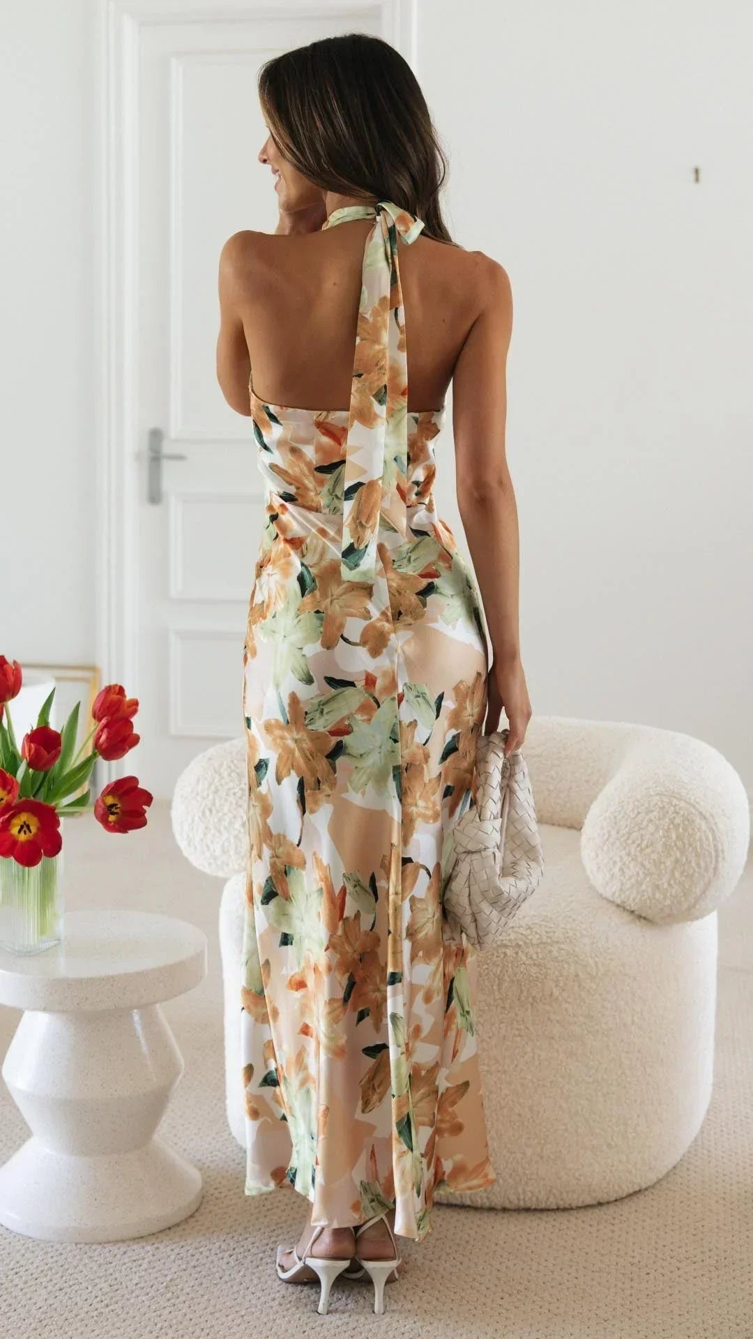 Beverley - Women's Floral Maxi Dress with an Open Back