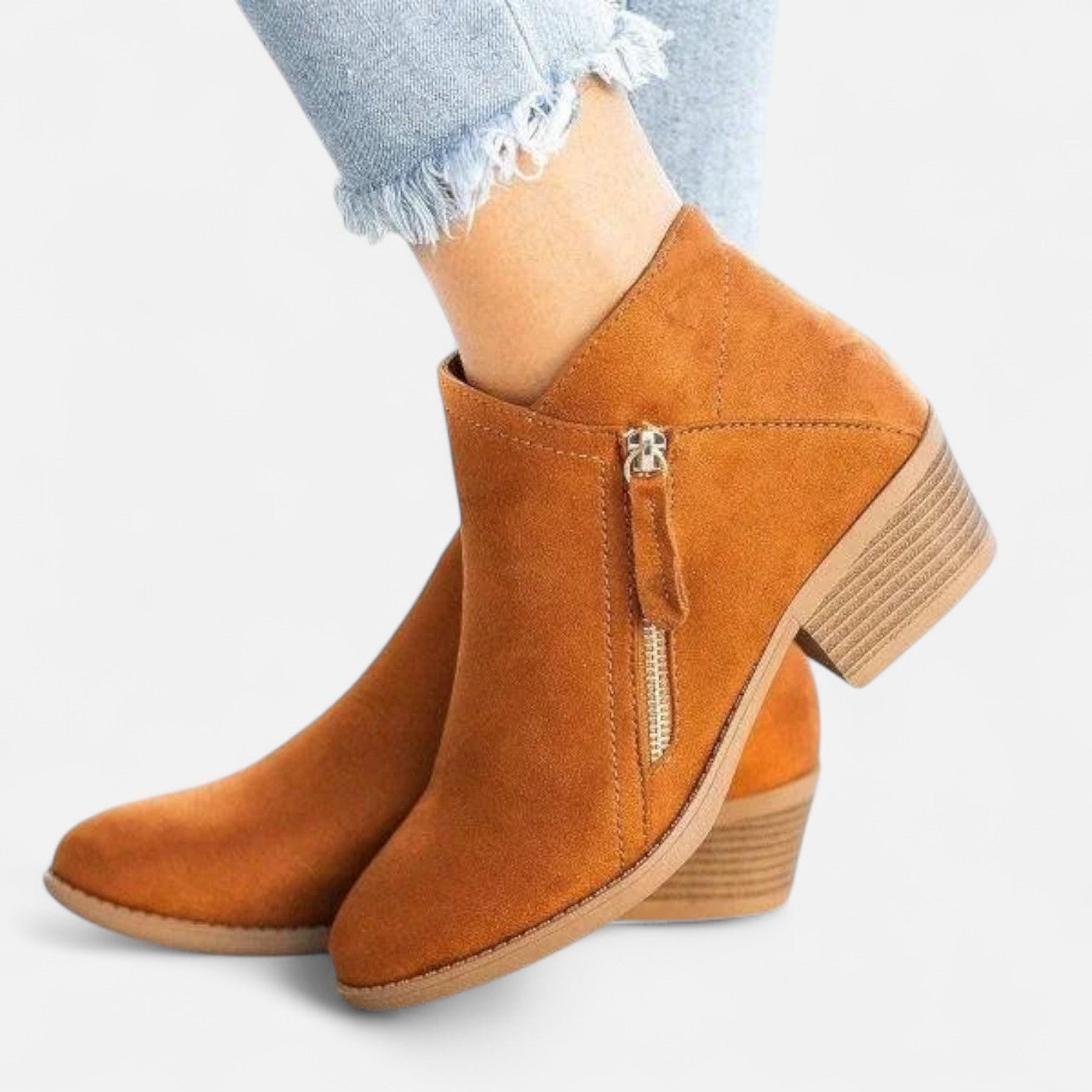 Women's Ankle Boots with Block Heel and Side Zip