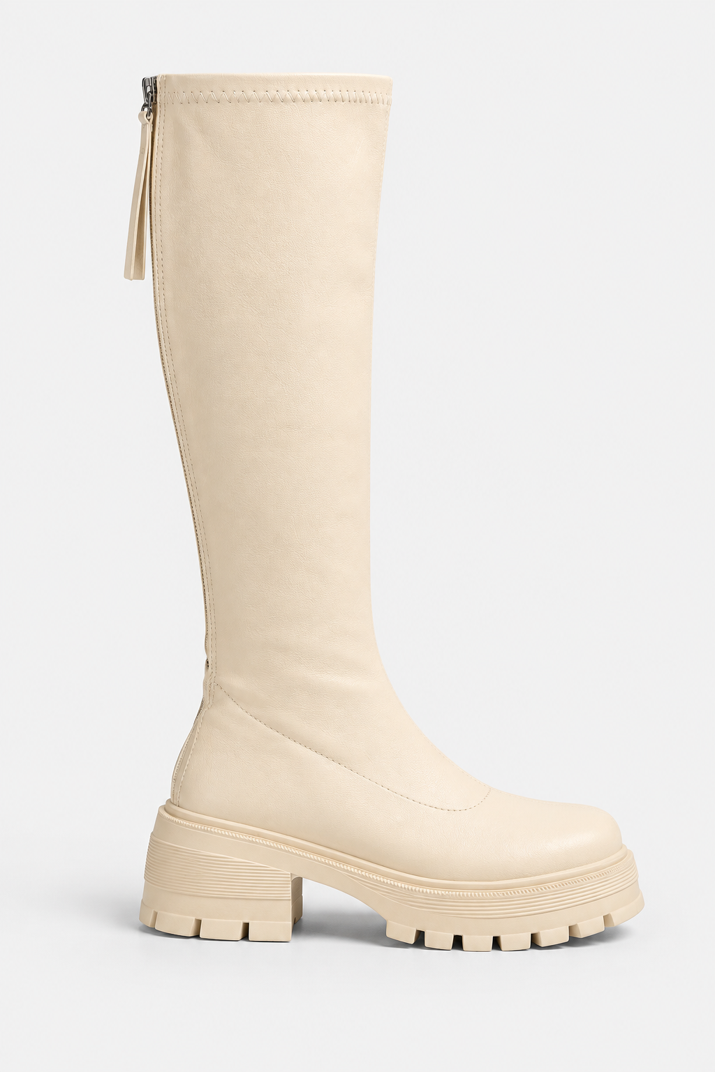 Women's Chunky Knee High Boots with Lug Sole - White