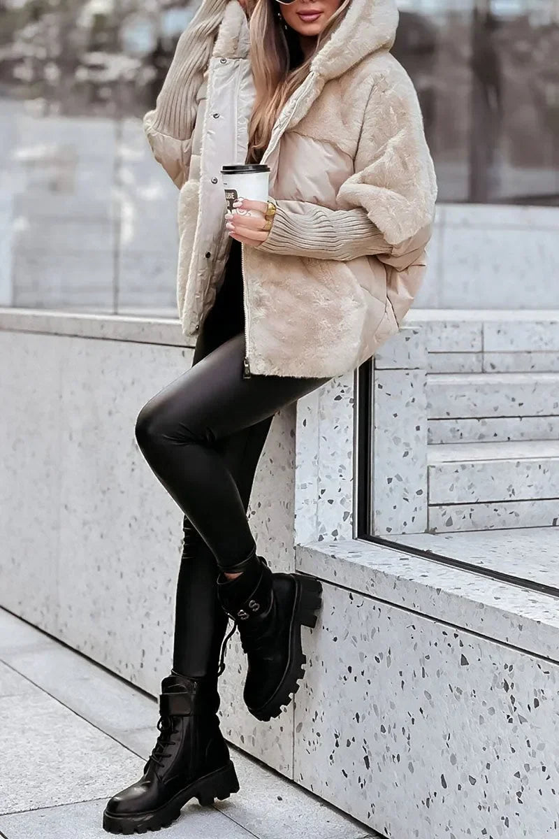 Women's Quilted Winter Cape with Hood and Faux Fur Collar - photo 8