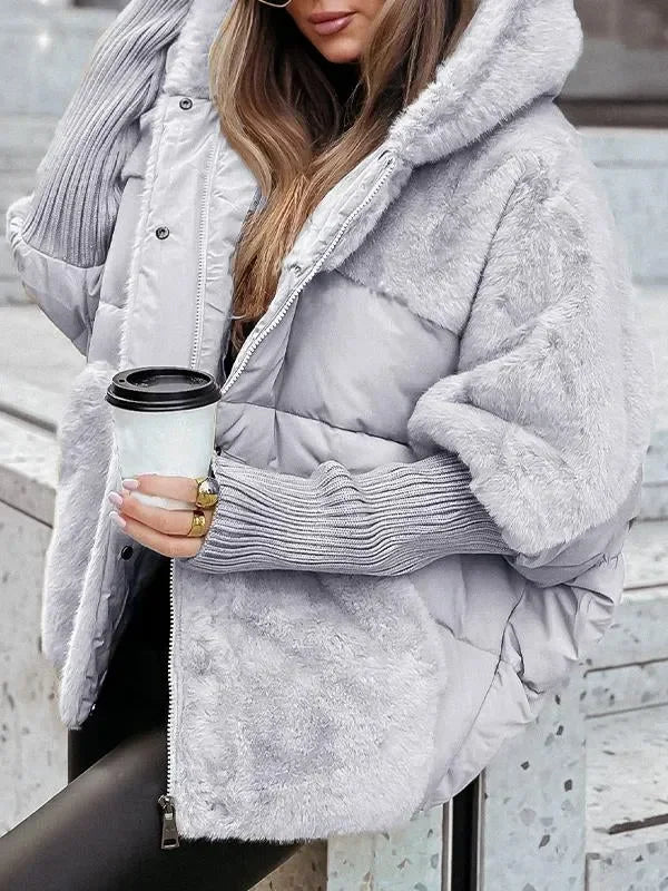 Women's Quilted Winter Cape with Hood and Faux Fur Collar - photo 11
