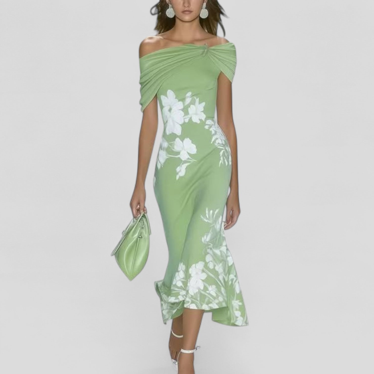 Carmen - Women's Off Shoulder Floral Fitted Midi Dress - photo 1