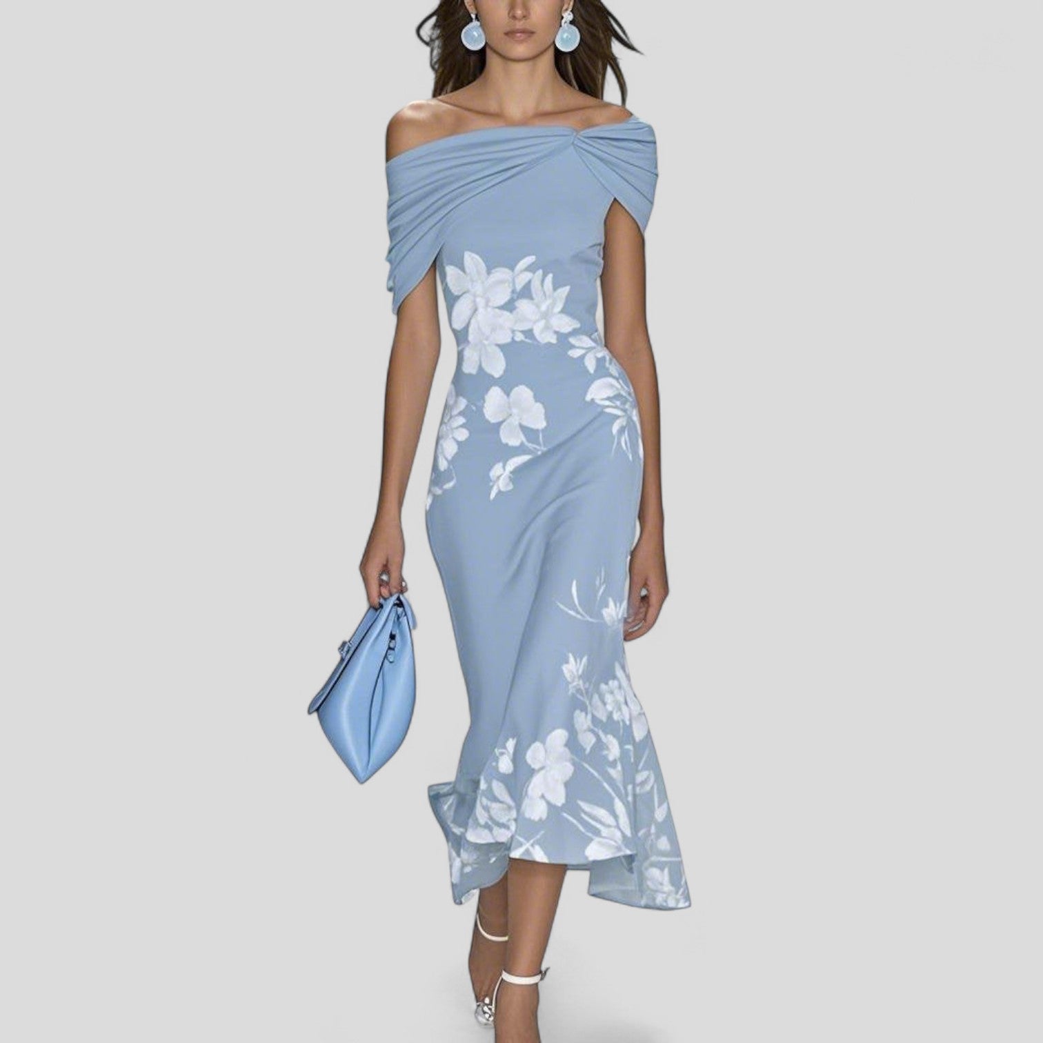 Carmen - Women's Off Shoulder Floral Fitted Midi Dress - photo 2