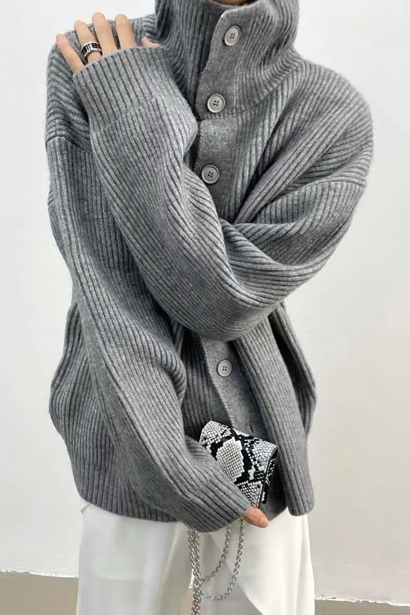 Caroline - Women's Ribbed Cardigan with Ruching and Button Front - photo 3