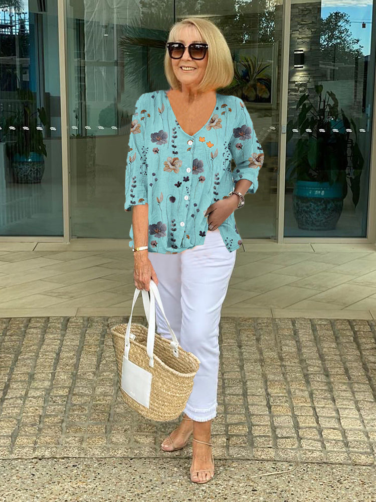 Women's Floral Blouse with Three-Quarter Sleeves - photo 7