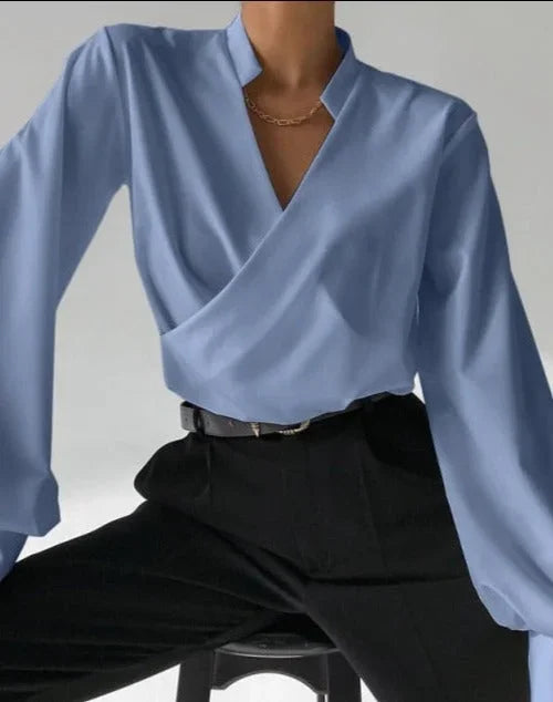 Yasmin - Women's V-neck blouse with fitted long sleeves - photo 2