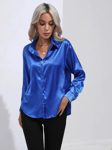 Women's Modern Satin Blouse with Long Sleeves