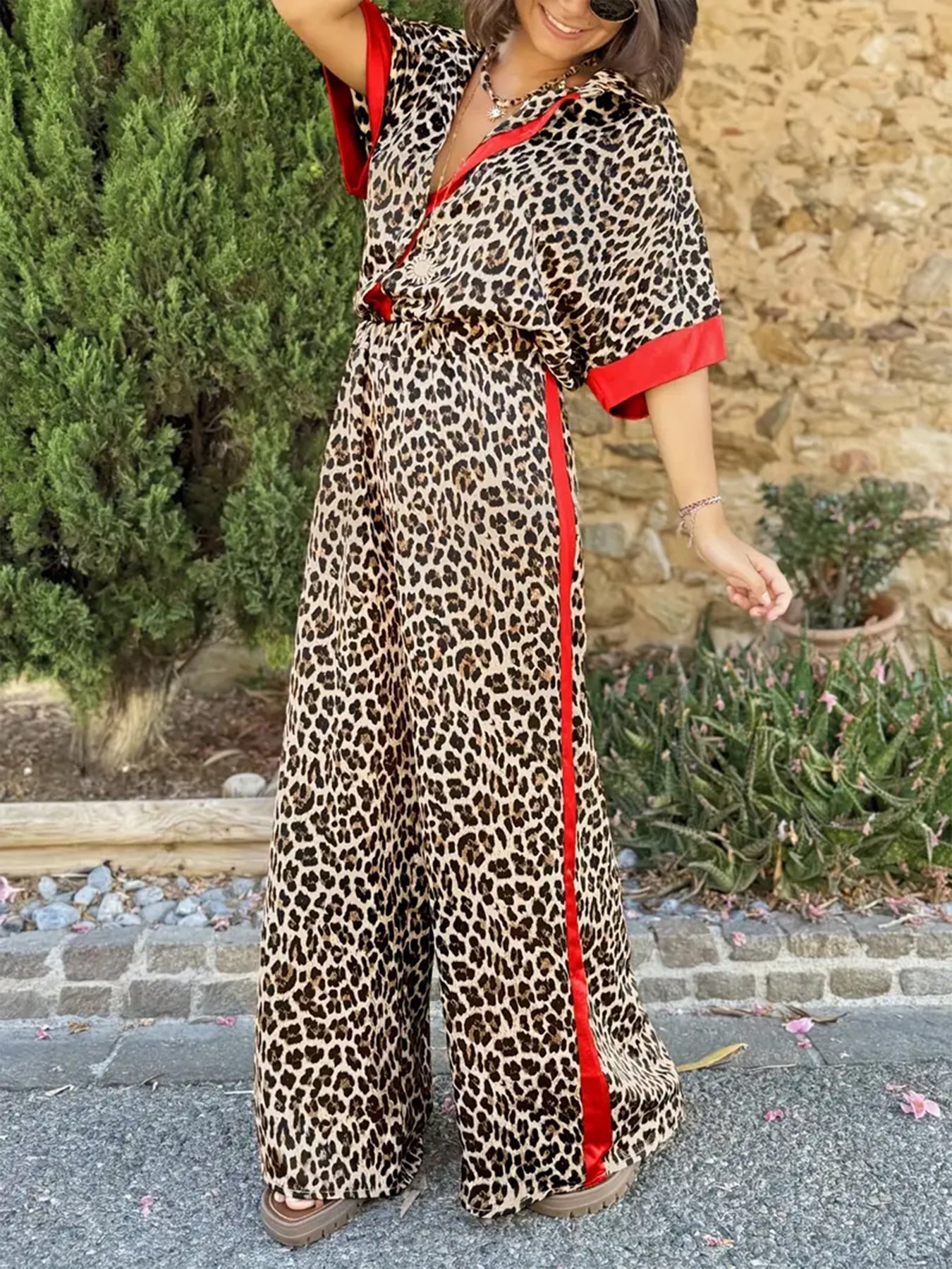 Cherry - Women's Leopard Print Shirt and Wide Leg Set - photo 2