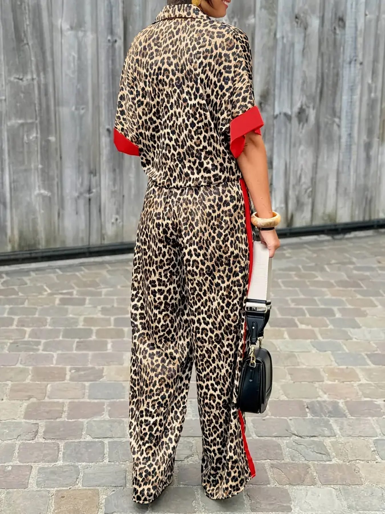 Cherry - Women's Leopard Print Shirt and Wide Leg Set - photo 3