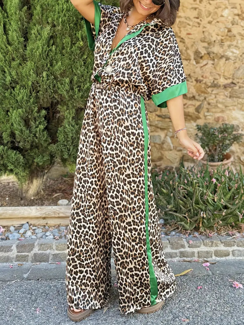 Cherry - Women's Leopard Print Shirt and Wide Leg Set - photo 4