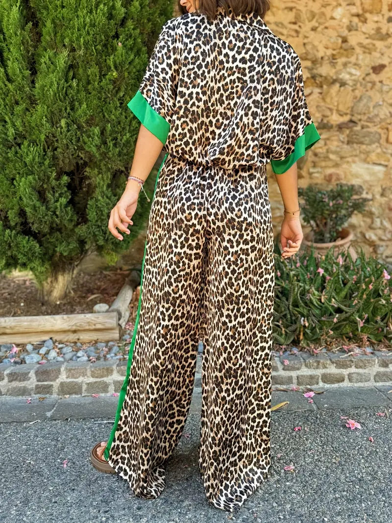 Cherry - Women's Leopard Print Shirt and Wide Leg Set - photo 5