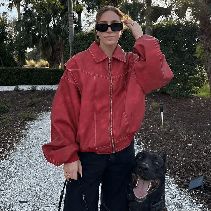 Cindy - Women's Relaxed Biker Jacket with Zip Front and Collar - photo 1