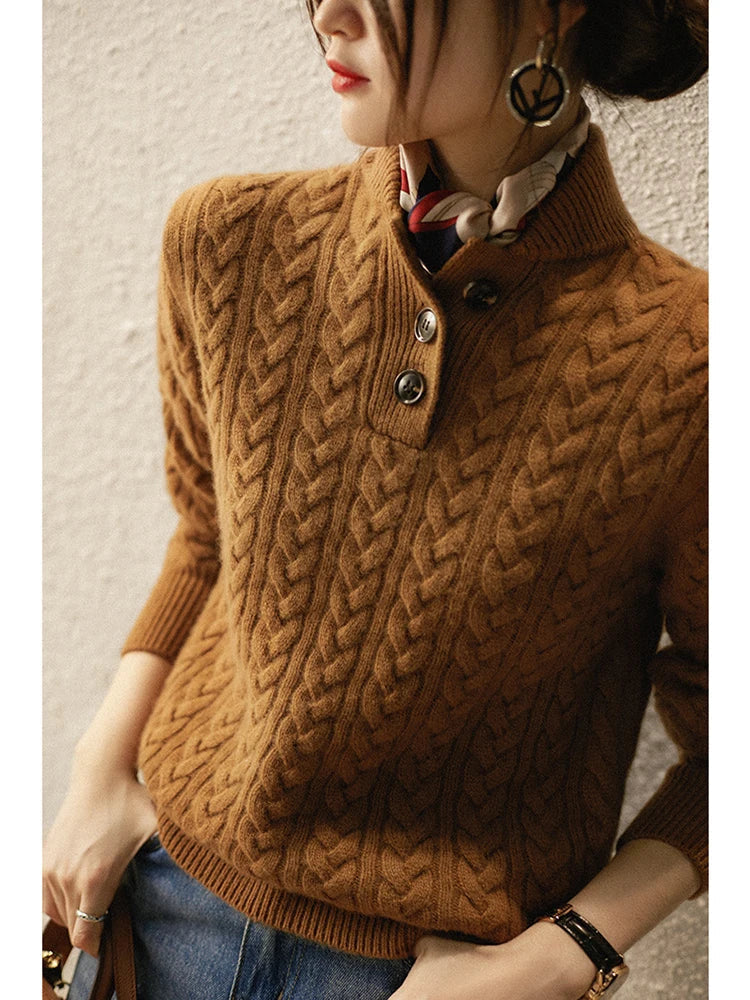 Clara - Women's Cable Knit Jumper with Button Front - photo 6