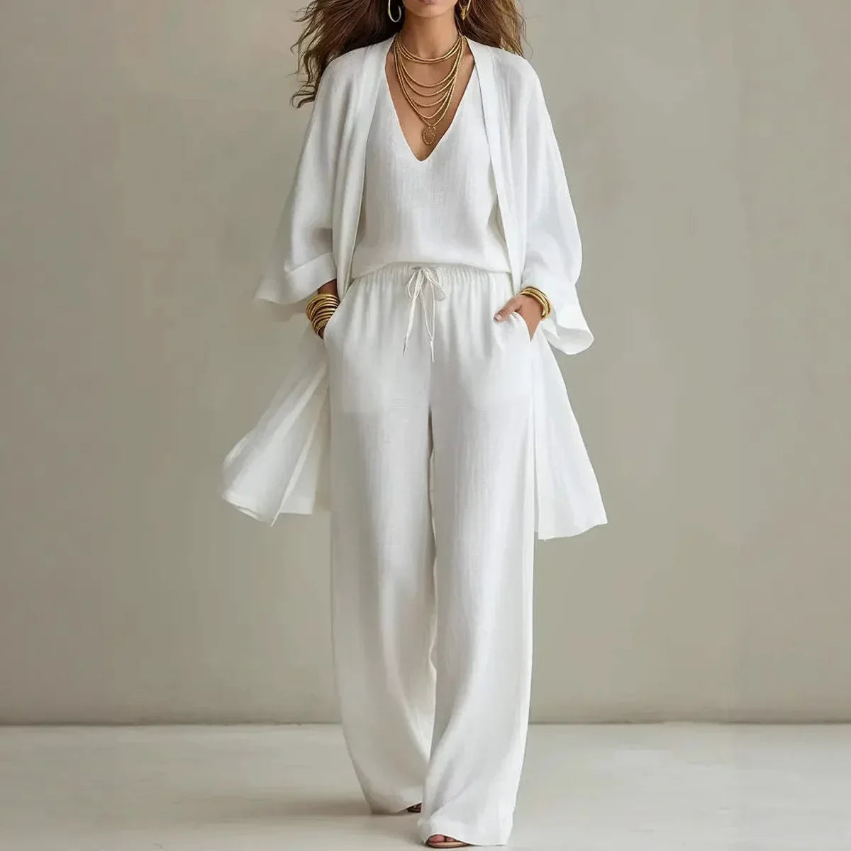 Clarice - Women's Three Piece Wide Leg Lounge Set - photo 1
