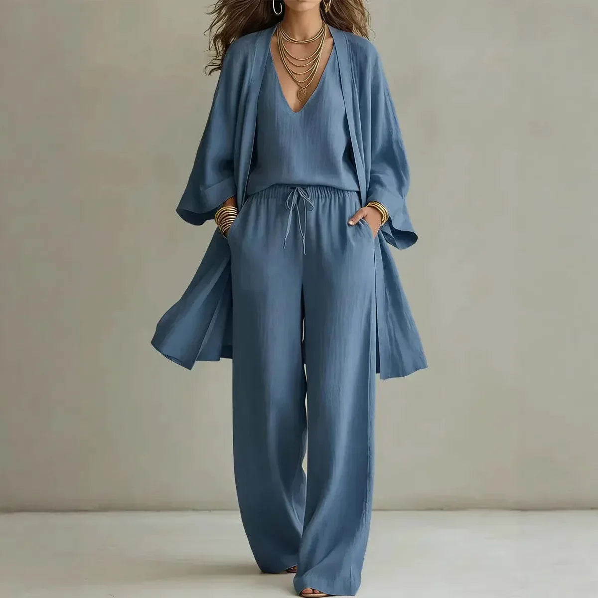 Clarice - Women's Three Piece Wide Leg Lounge Set - photo 3