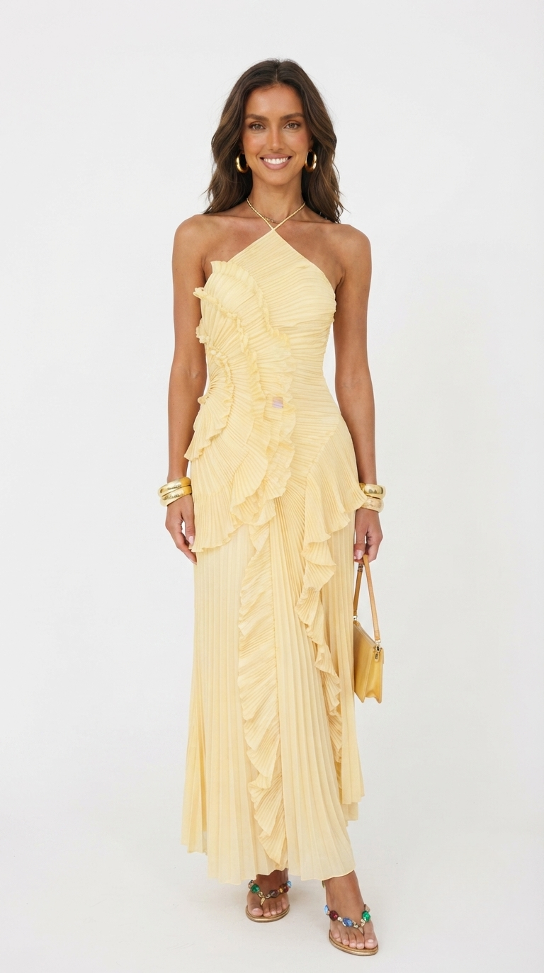 Clemence - Women's Maxi Dress with Pleats and Ruffle Trim - photo 1