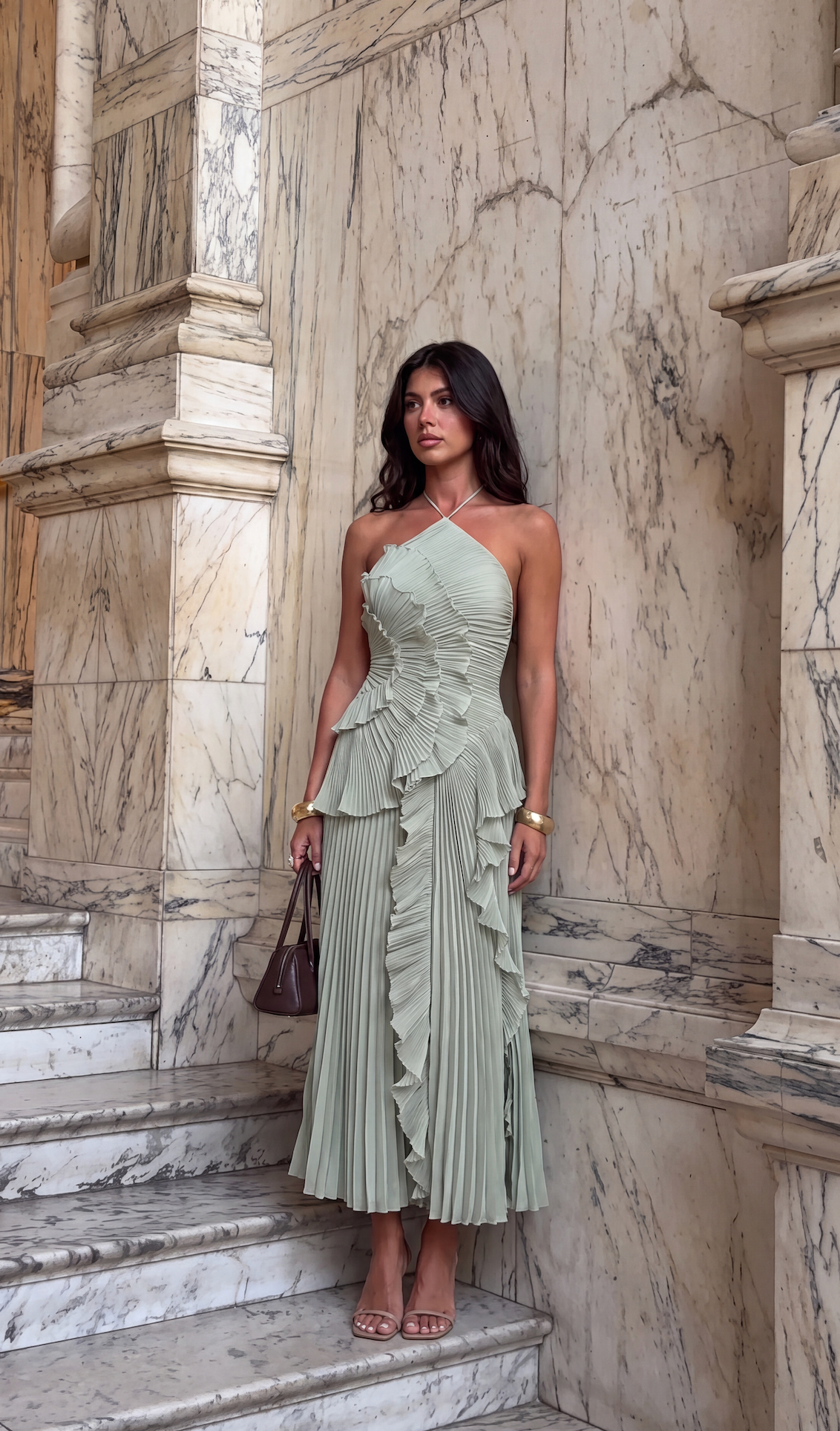 Clemence - Women's Maxi Dress with Pleats and Ruffle Trim - photo 18
