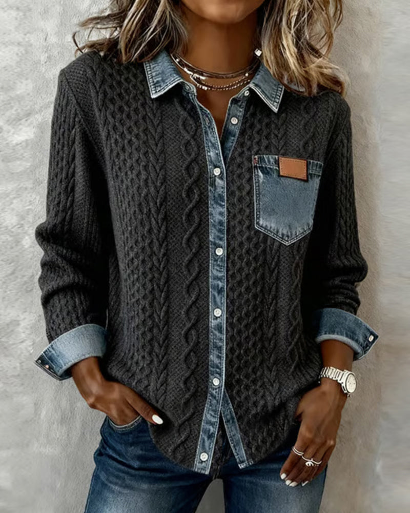 Clemency - Women's Jumper with a Denim Finish and Side Pockets - photo 1