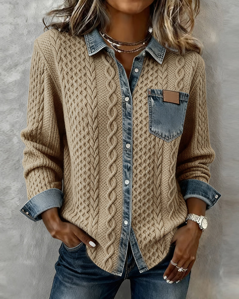 Clemency - Women's Jumper with a Denim Finish and Side Pockets - photo 3
