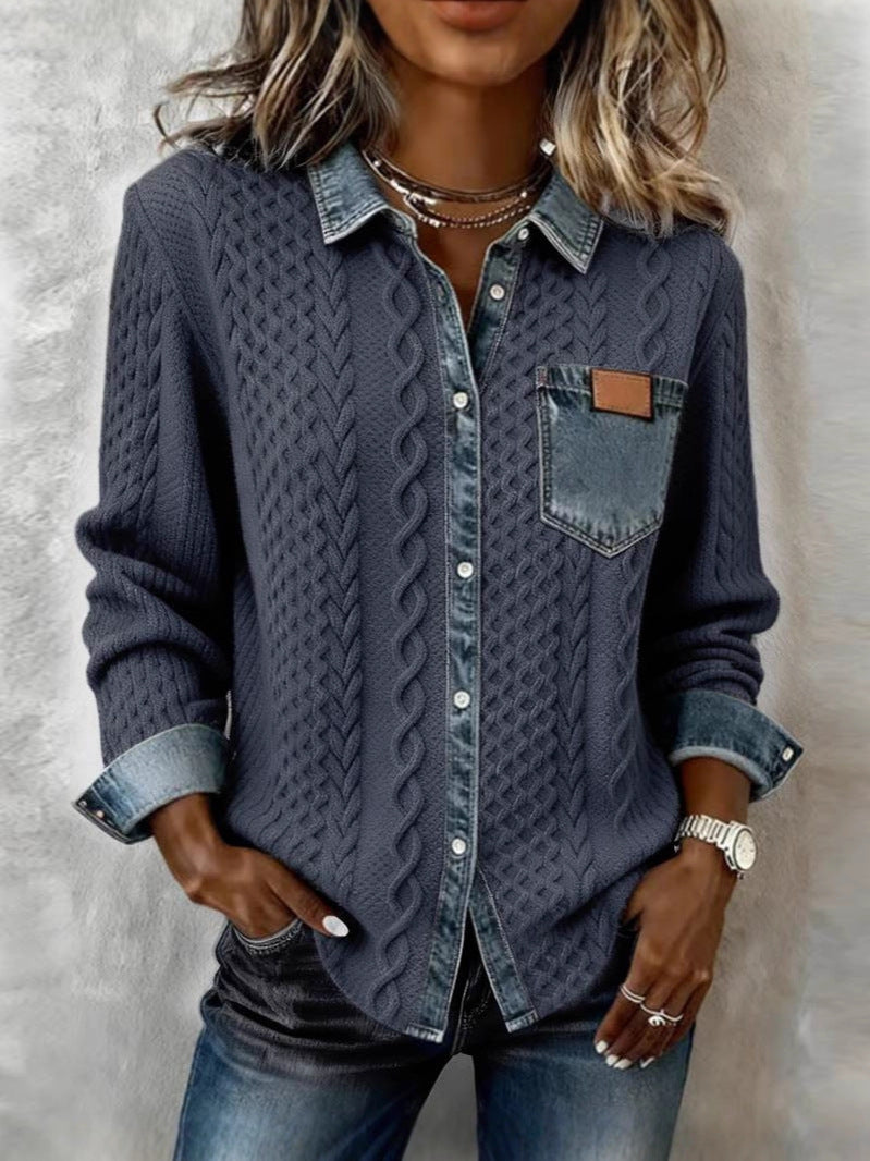 Clemency - Women's Jumper with a Denim Finish and Side Pockets - photo 4