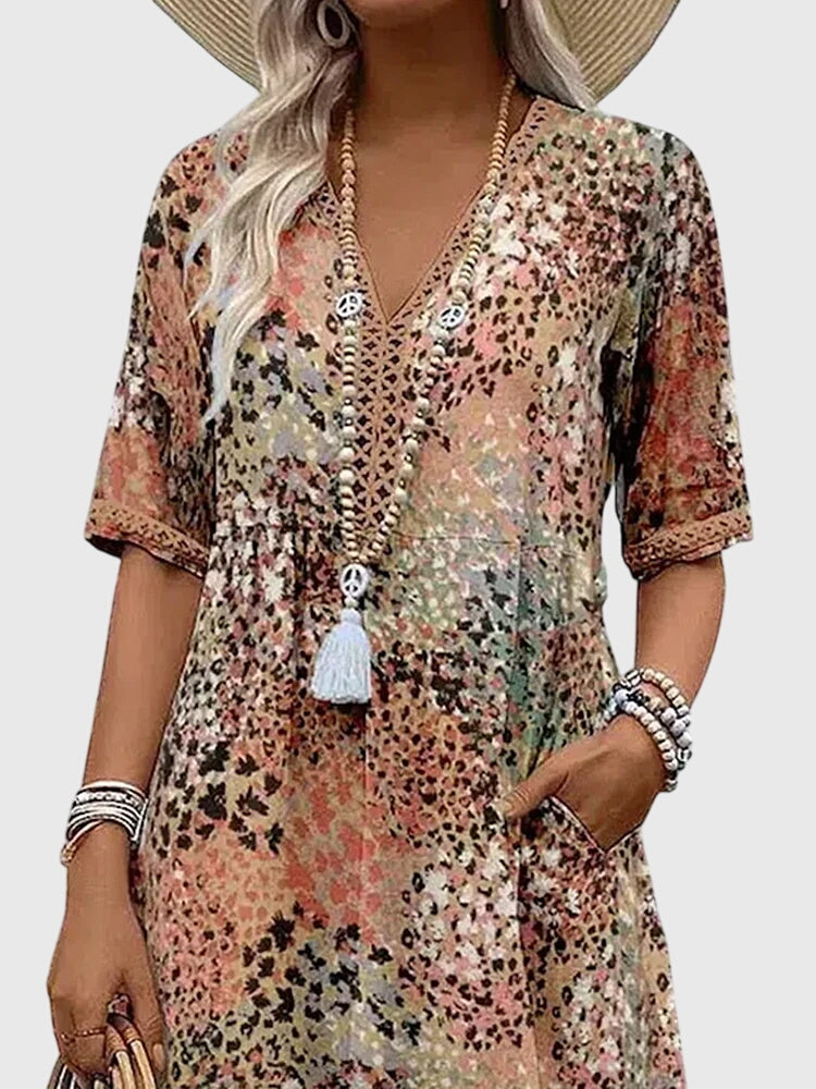 Cathleen - Women's Floral Midi Dress with a Lightweight Fabric