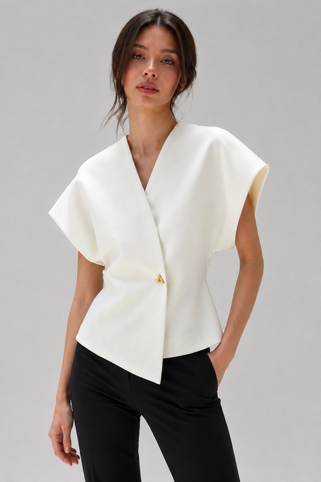 Women's Wrap Front Peplum Top with Cap Sleeves