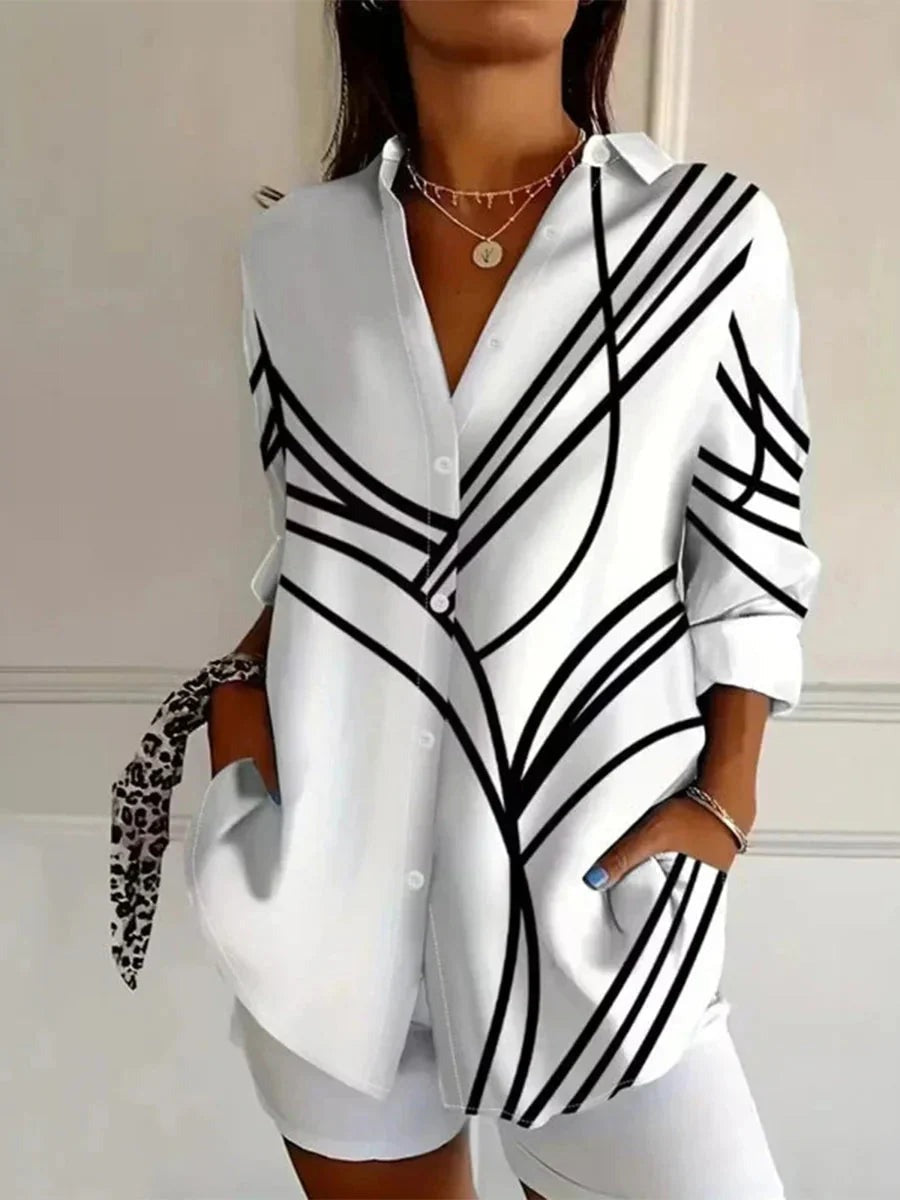 Women's Abstract Stripe Long-Sleeve Button-Down Blouse - photo 1