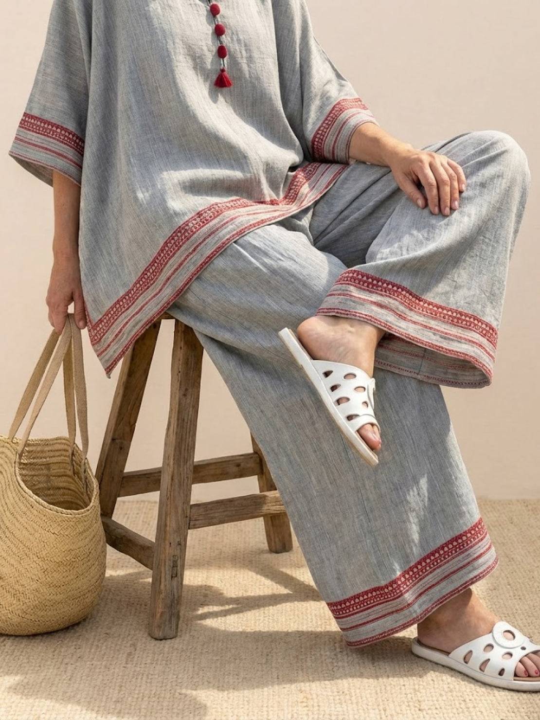 Women's Striped Two Piece Set with Tee and Wide Leg Trousers
