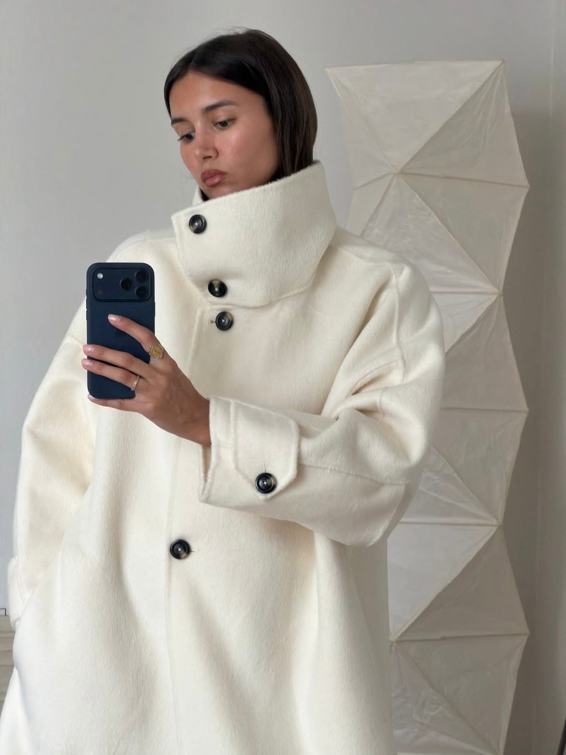 Coco - Women's Structured Longline Coat with High-neck Design - photo 7