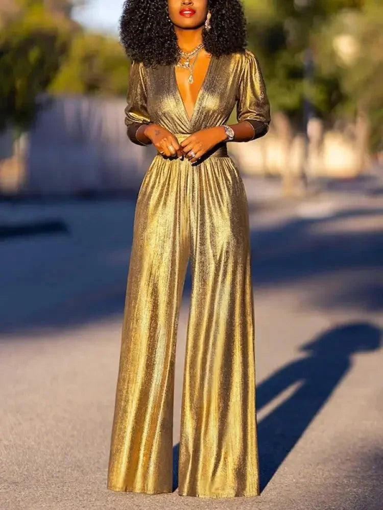 Xia - Women's jumpsuit with long sleeves and a shiny satin effect - photo 6