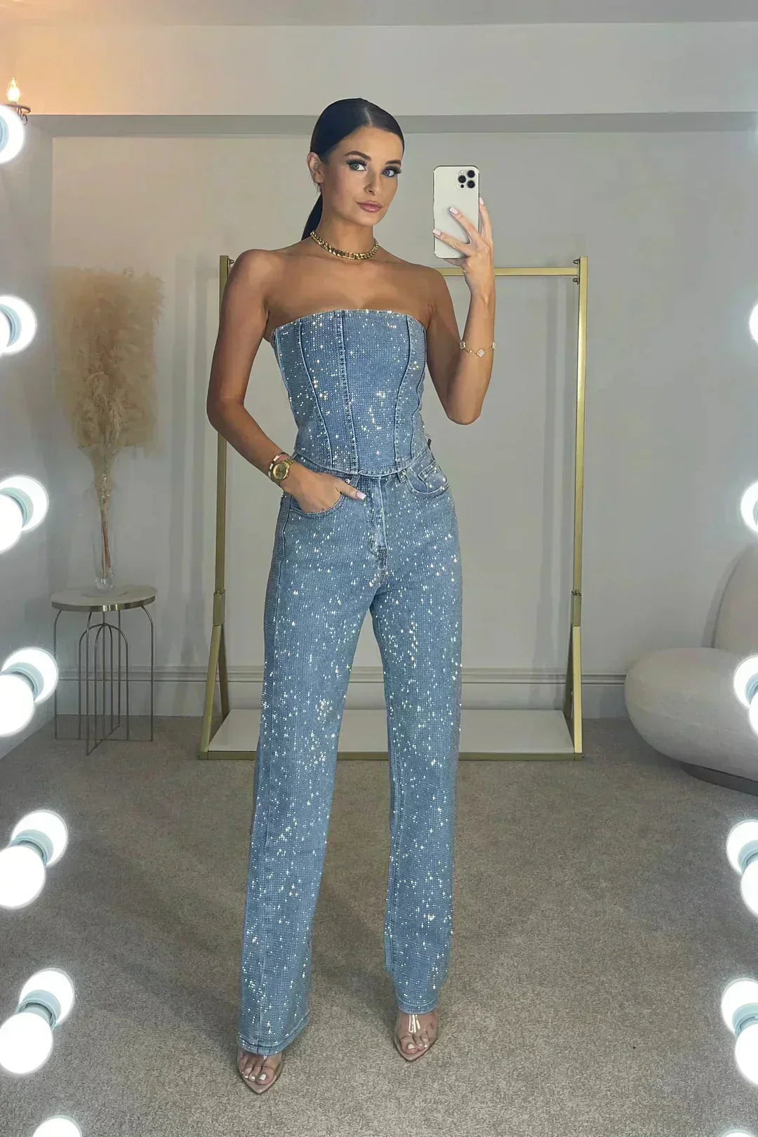 Abigail - Women's strapless wide-leg evening jumpsuit - photo 2