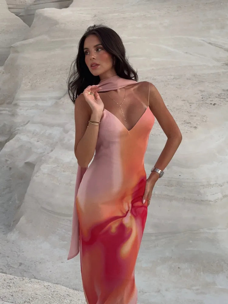 Coralia - Women's Satin Maxi Dress with Fine Straps - photo 4