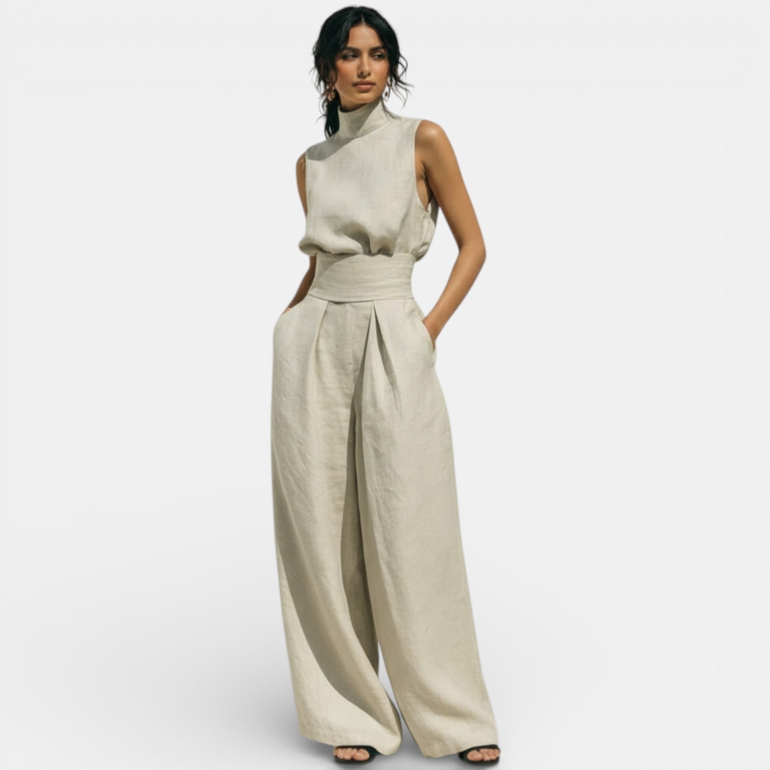 Women's Sleeveless High Neck Wide Leg Set - photo 1